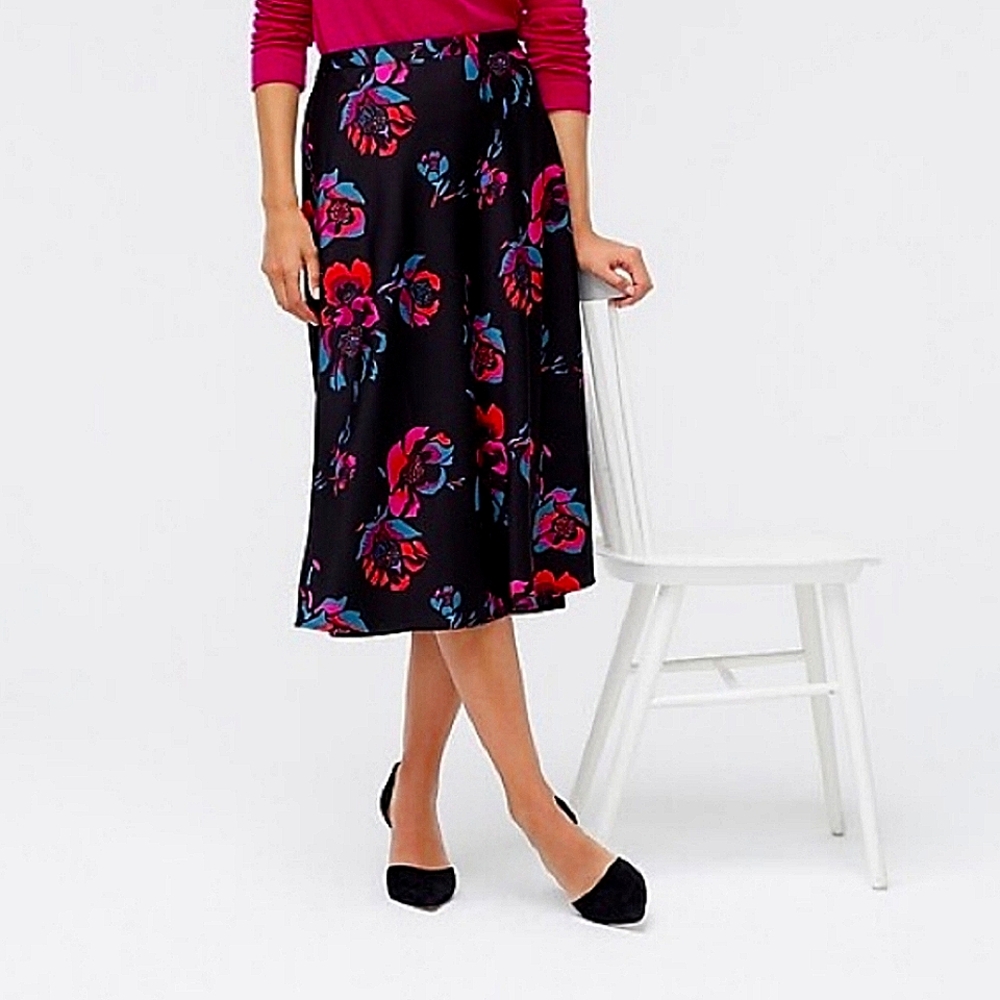 J Crew Factory Porfiria Black Raspberry Midi Skirt Office Event Size Medium